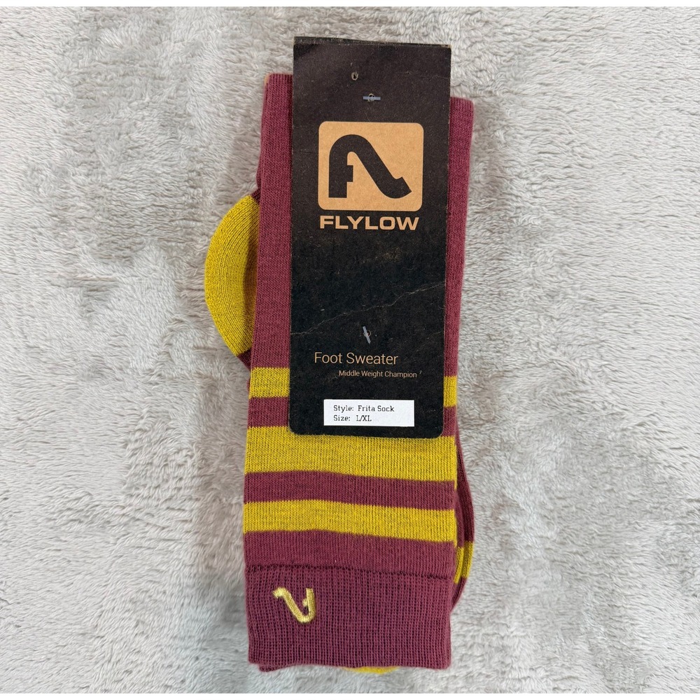 NWT Flylow Mens Frita Sock Foot Sweater Middle Weight Maroon Yellow L/XL